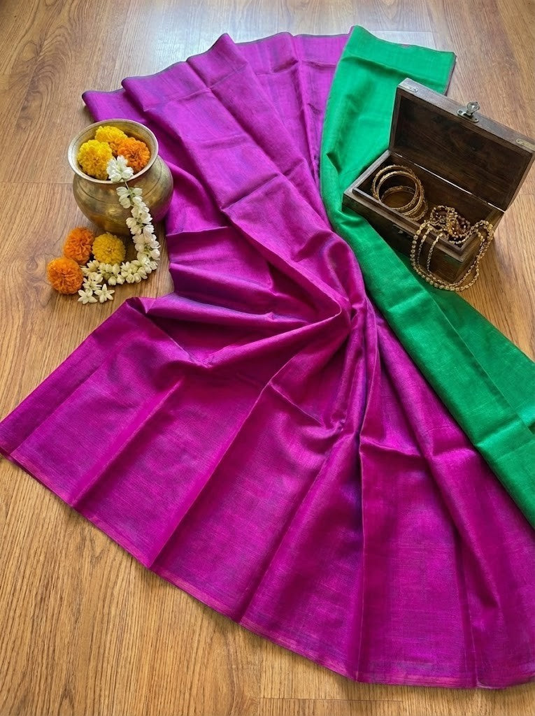 Magenta and Green Pure Silk Saree