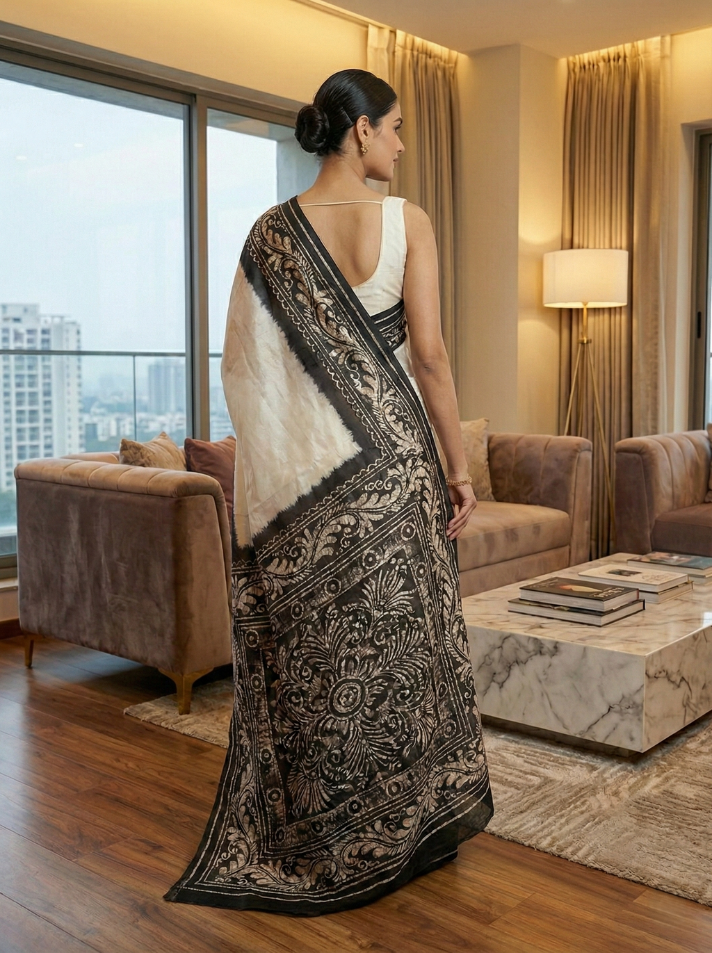 Black Batik Bishnupuri Silk Saree