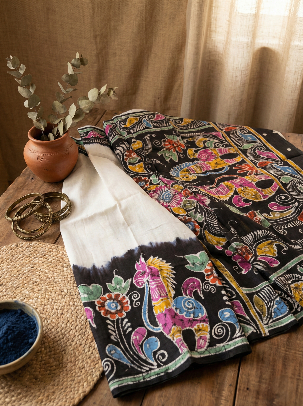 Multicolour Batik Bishnupuri Silk Saree