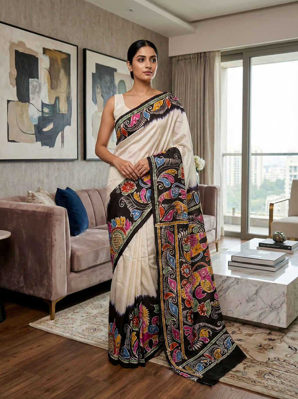 Multicolour Batik Bishnupuri Silk Saree