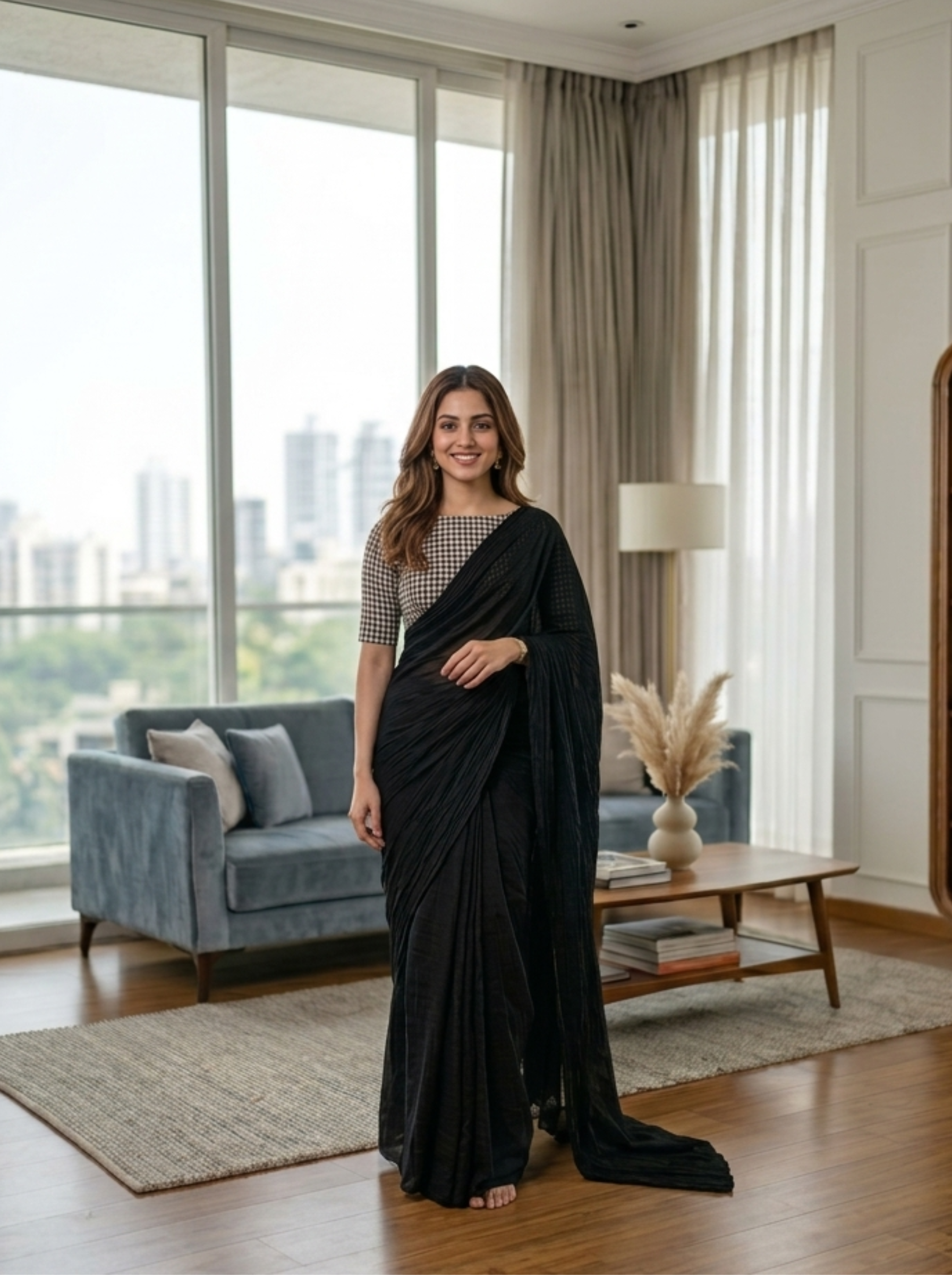Black Semi Crushed Saree