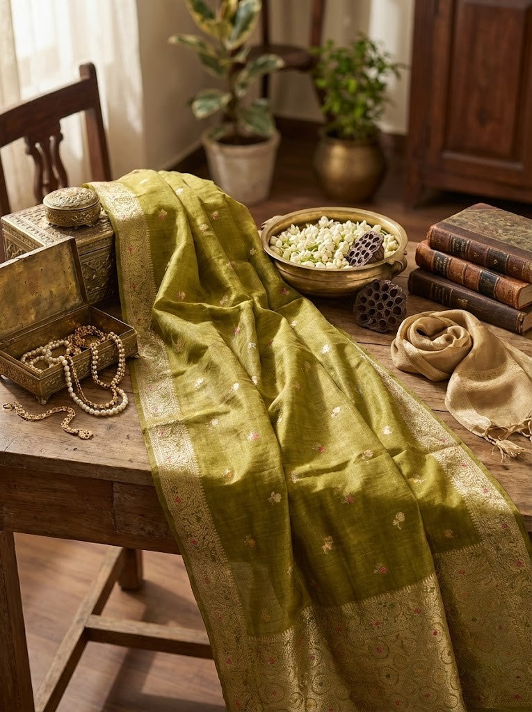 Green Glaze Tussar Saree