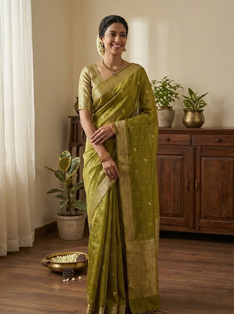Green Glaze Tussar Saree
