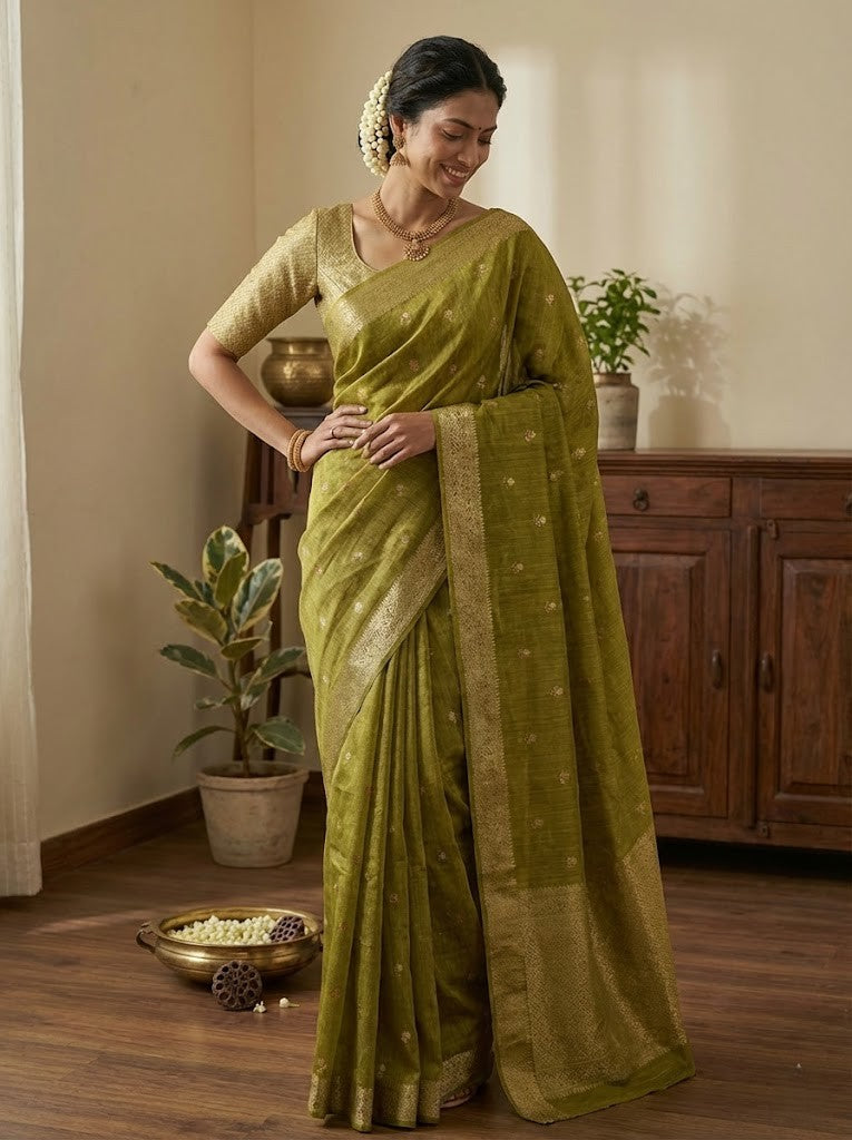 Green Glaze Tussar Saree