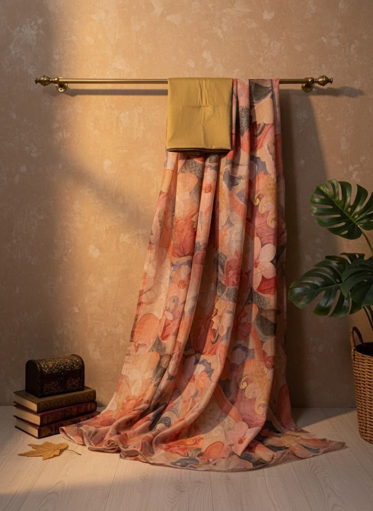 Gardenia Muslin printed saree