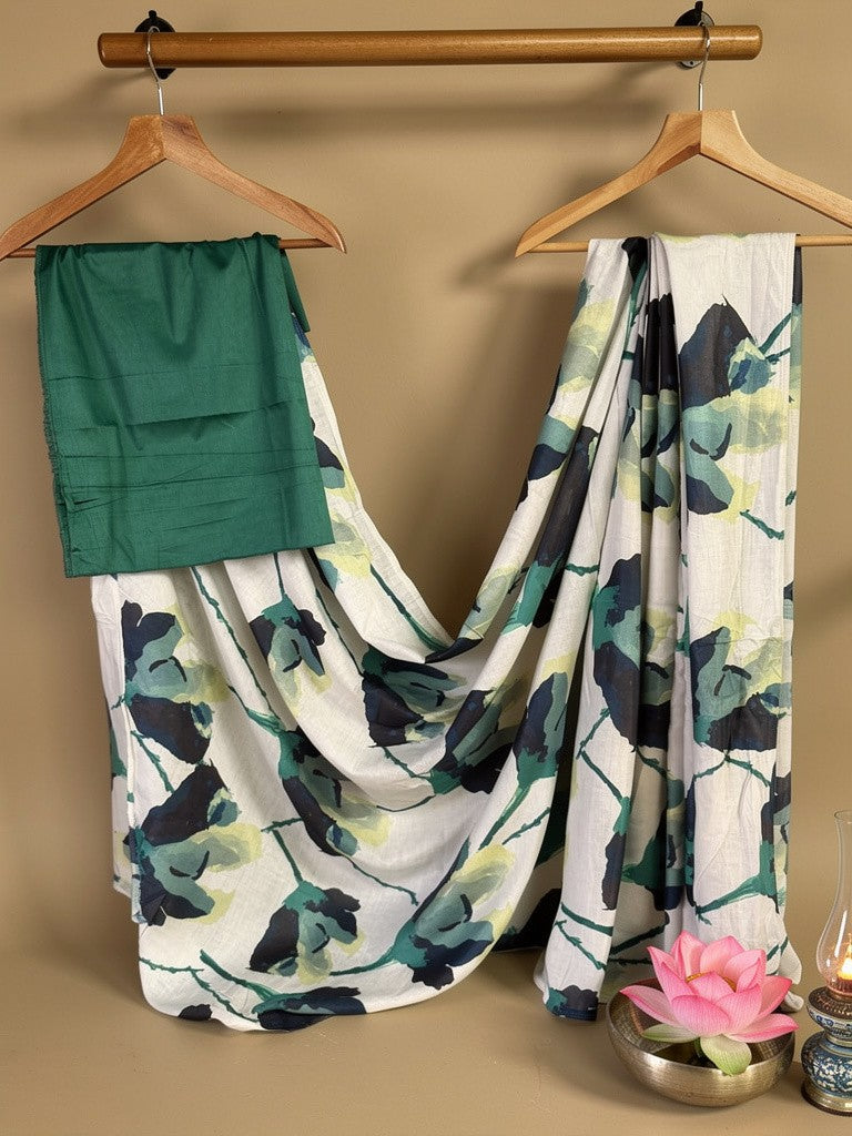 Ivory Verde Muslin Saree