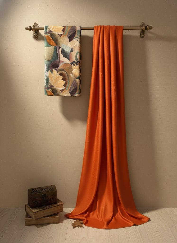 Rust Orange Satin Chiffon Saree