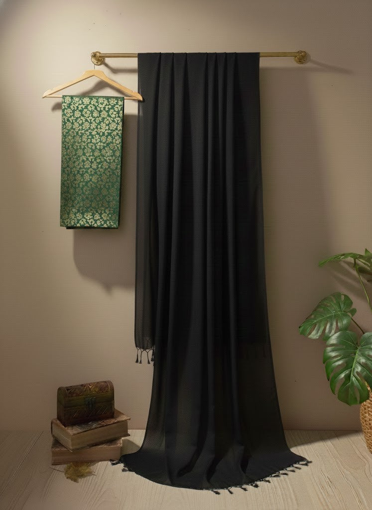 Black Satin Chiffon Saree