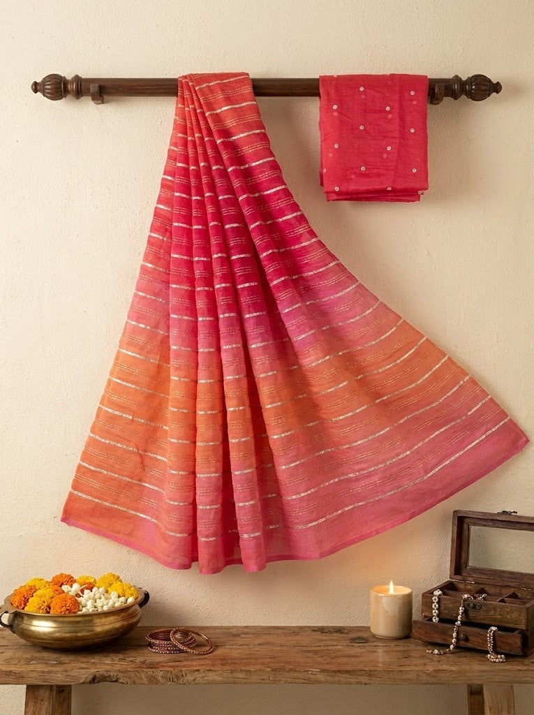 Pink Ombre Mul Chanderi Saree