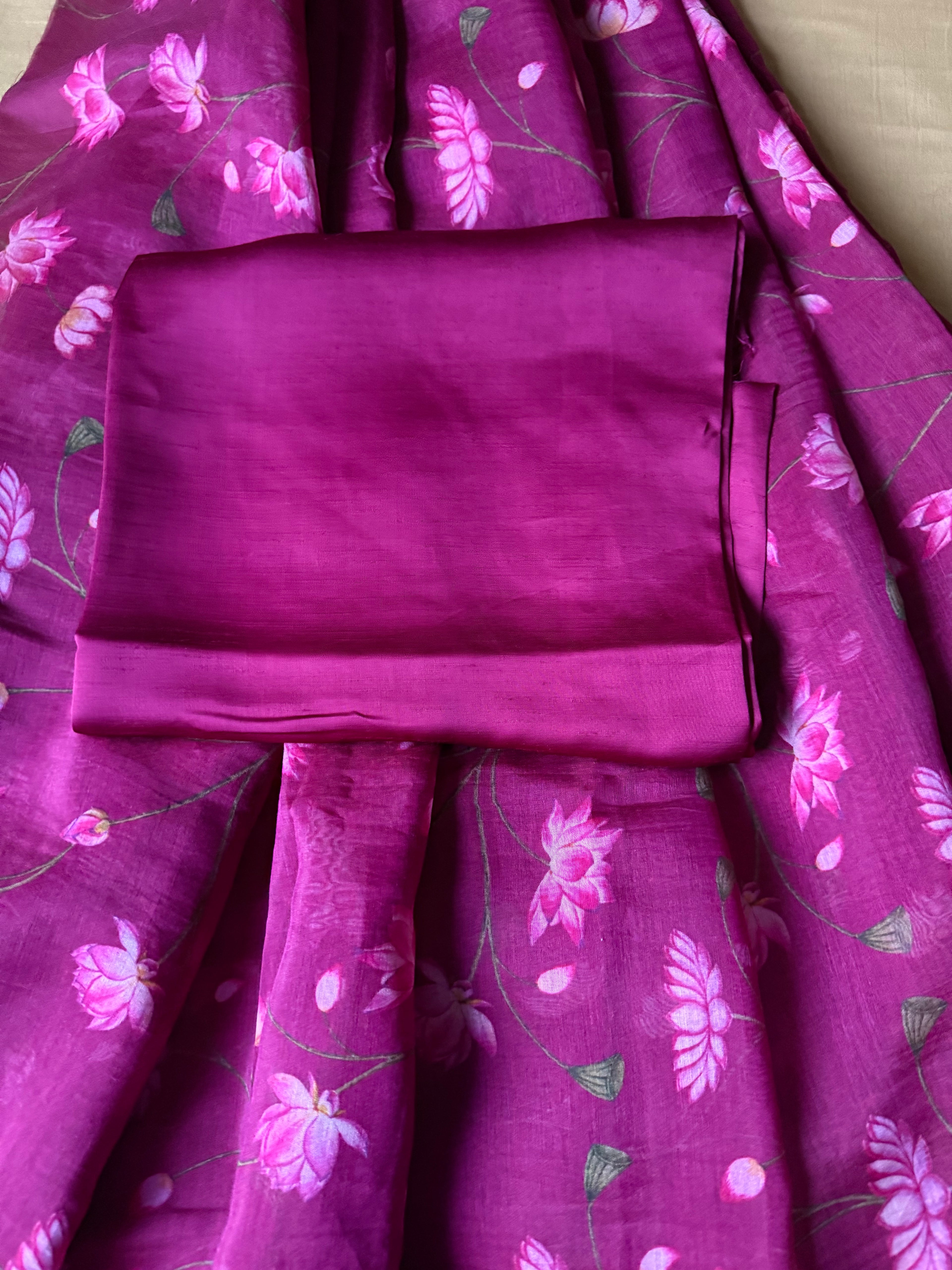 Dark Pink Floral Mul Chanderi Saree