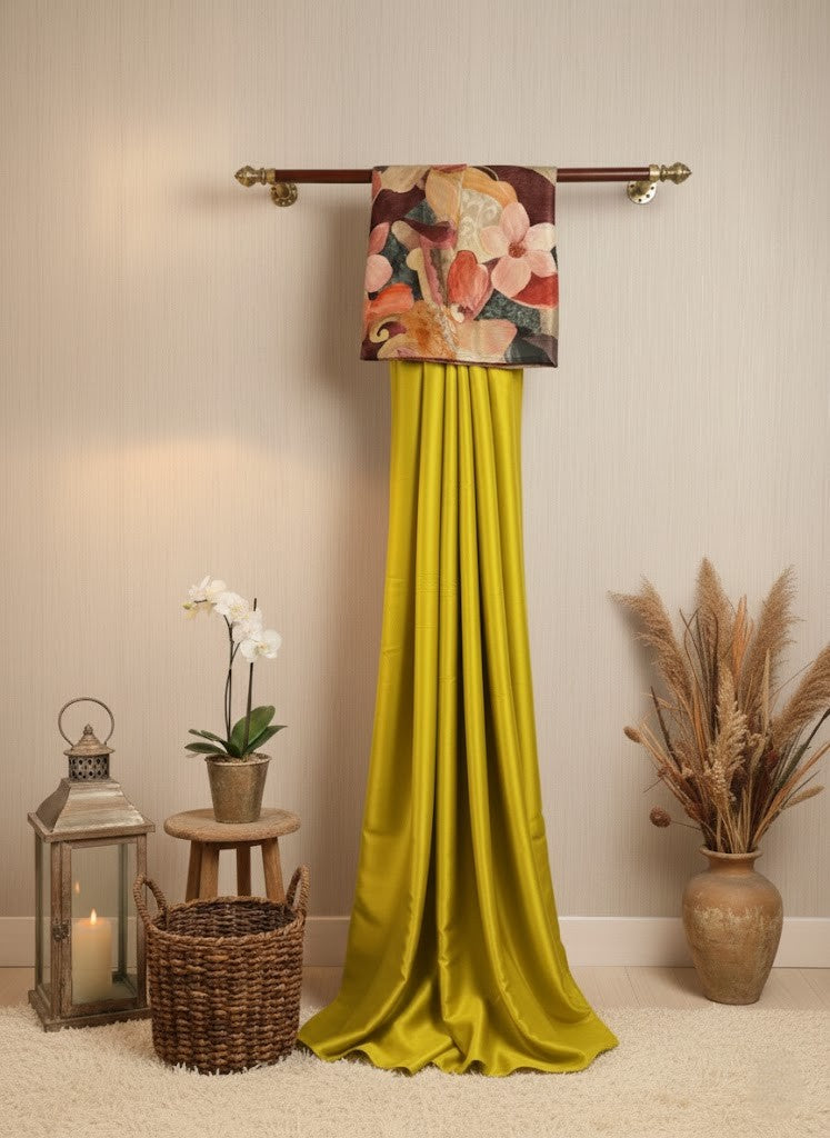 Lime Green Satin Chiffon Saree