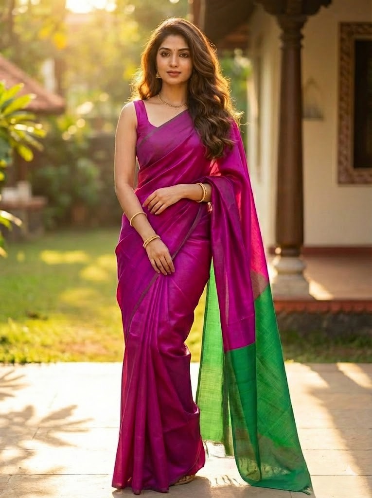 Magenta and Green Pure Silk Saree