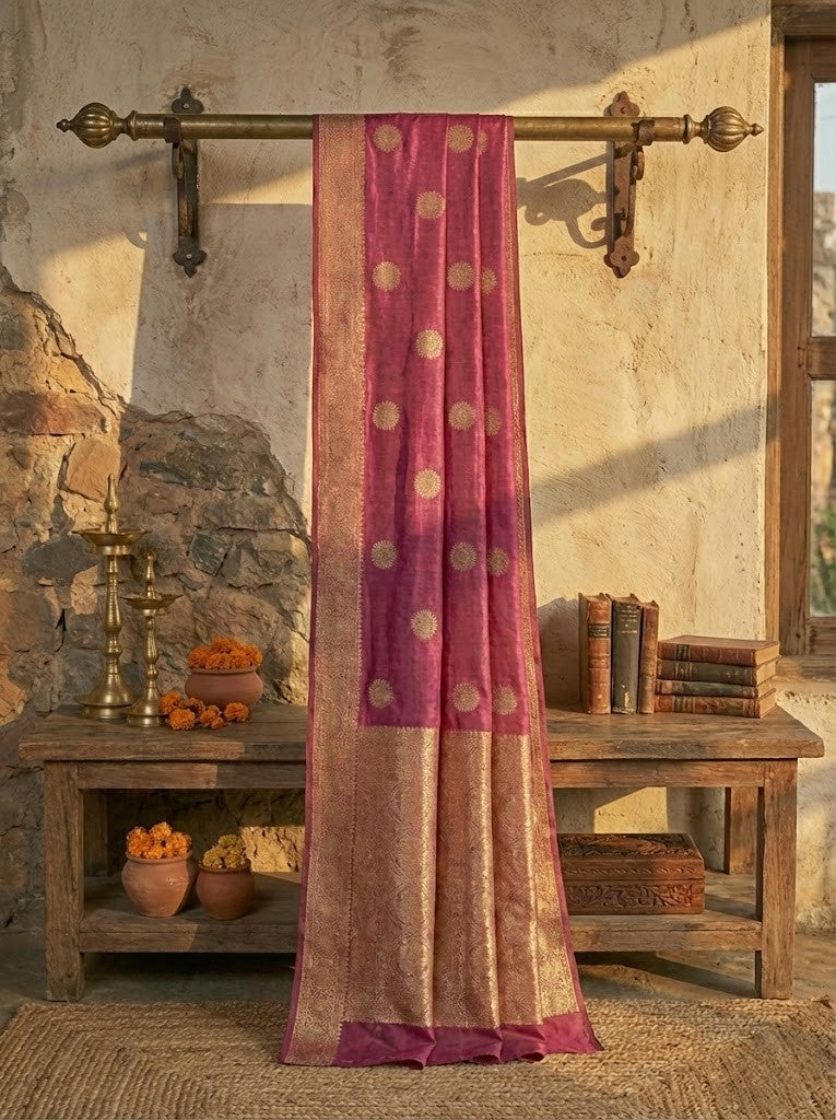 Magenta Tussar Silk  Saree