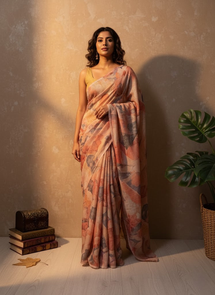 Gardenia Muslin printed saree