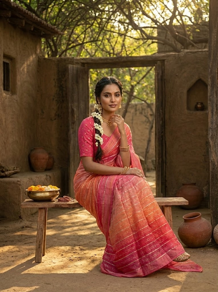 Pink Ombre Chanderi Silk Saree