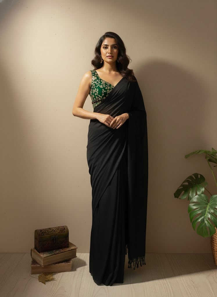 Black Satin Chiffon Saree