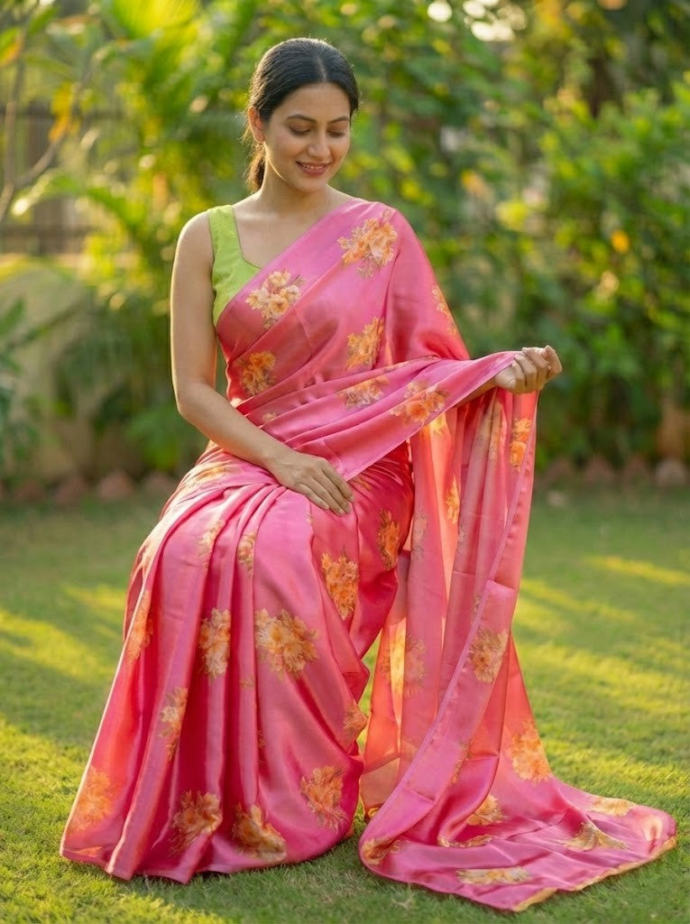 Pink Floral Modal Satin