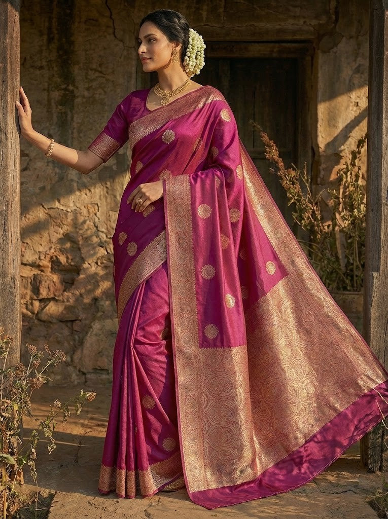 Magenta Tussar Silk  Saree
