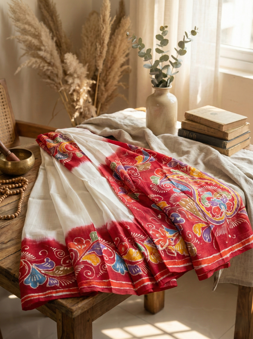 Red Batik Bishnupuri Silk Saree