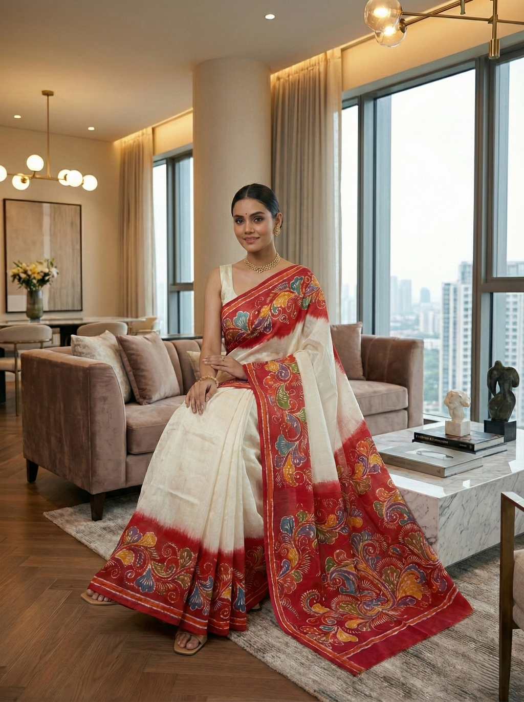 Red Batik Bishnupuri Silk Saree