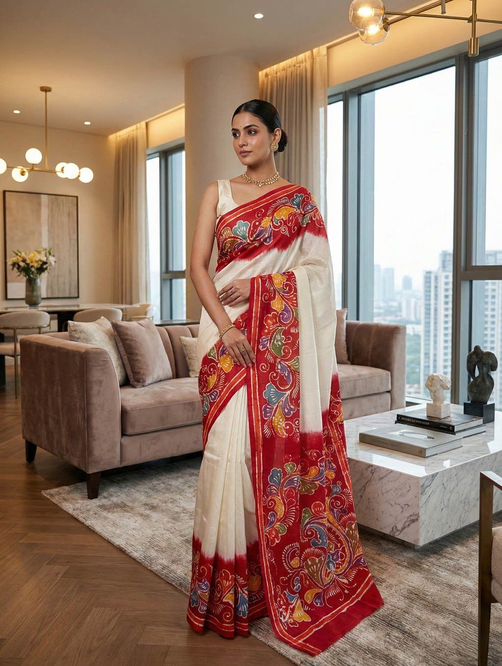 Red Batik Bishnupuri Silk Saree