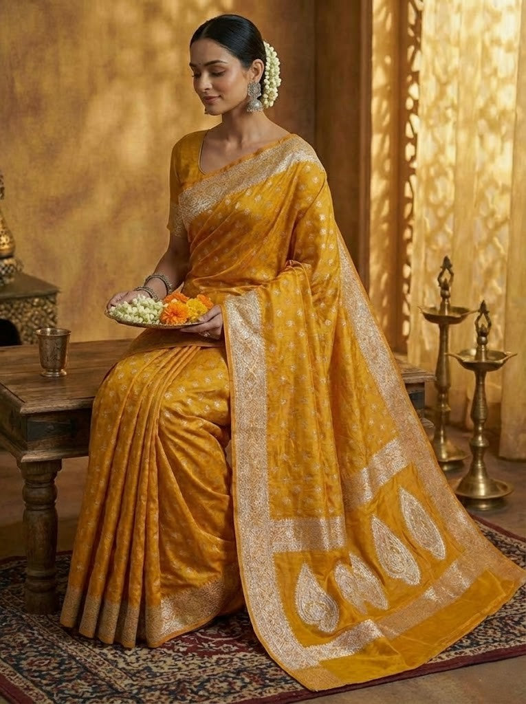 Yellow Kanni Silk Saree