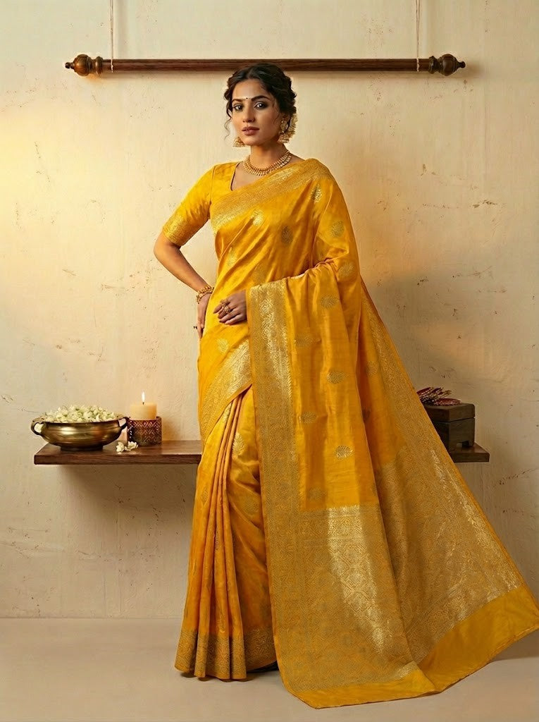 Yellow Mashru Silk Saree