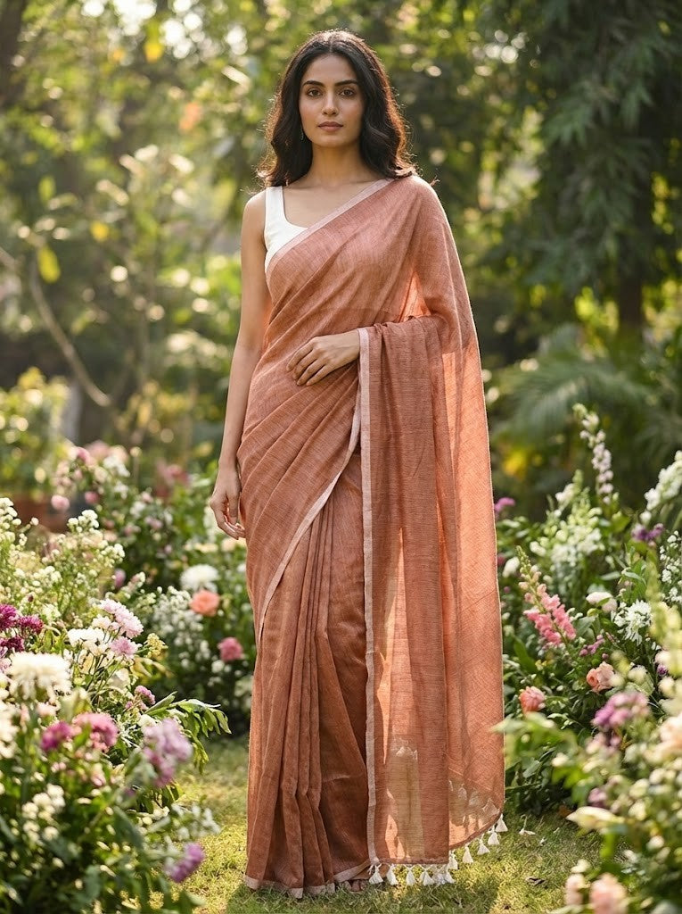 Beige Mul Cotton Saree