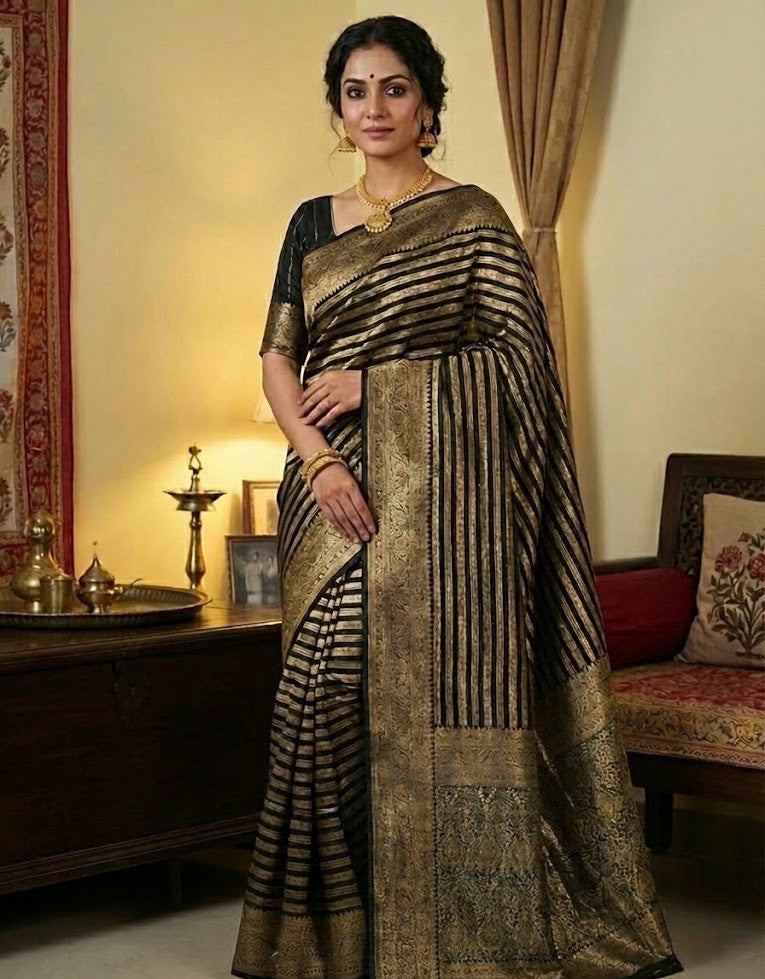 Black Semi Silk Benaresi Saree