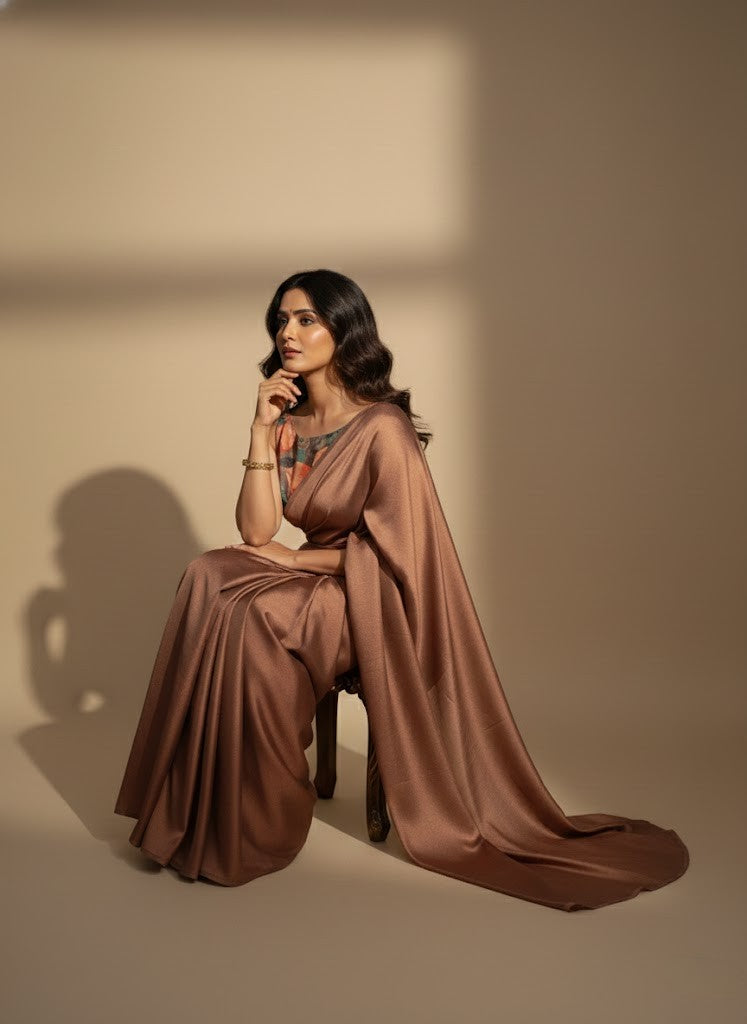 Brown Satin Chiffon Saree
