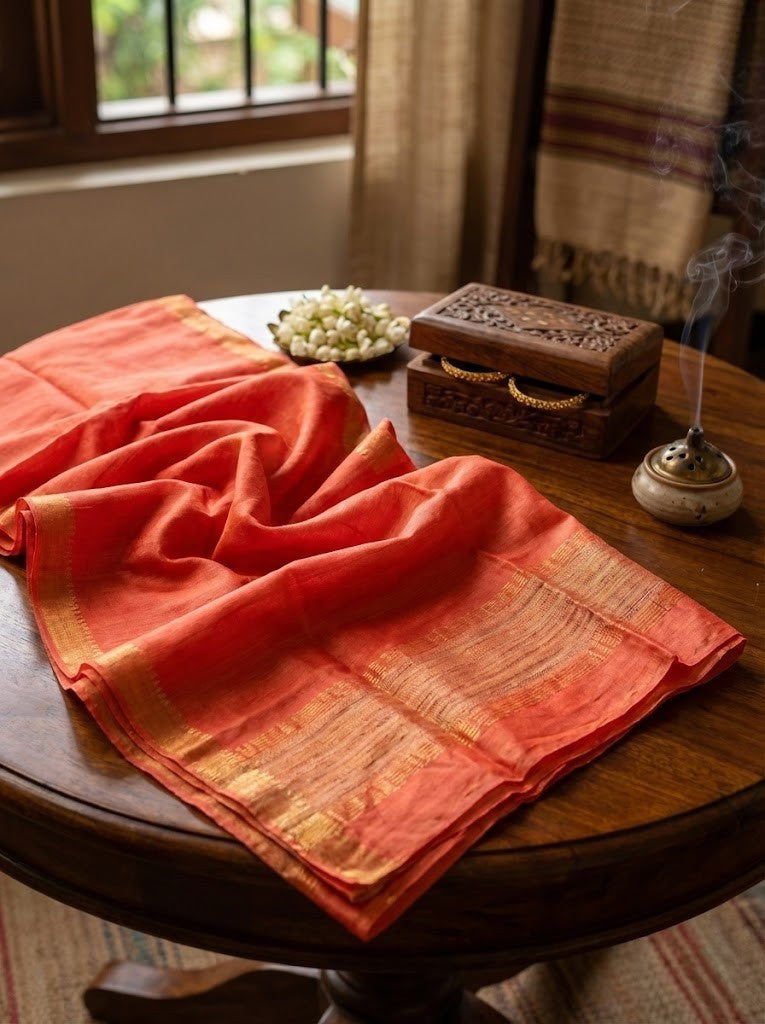 Orange Bhagalpuri Munga Silk