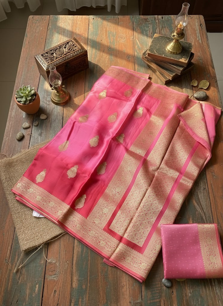 Pink Ombre Mashru Silk Saree