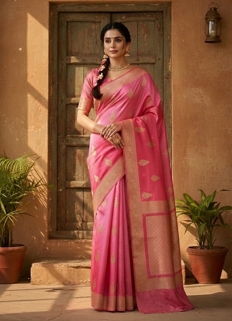 Pink Ombre Mashru Silk Saree