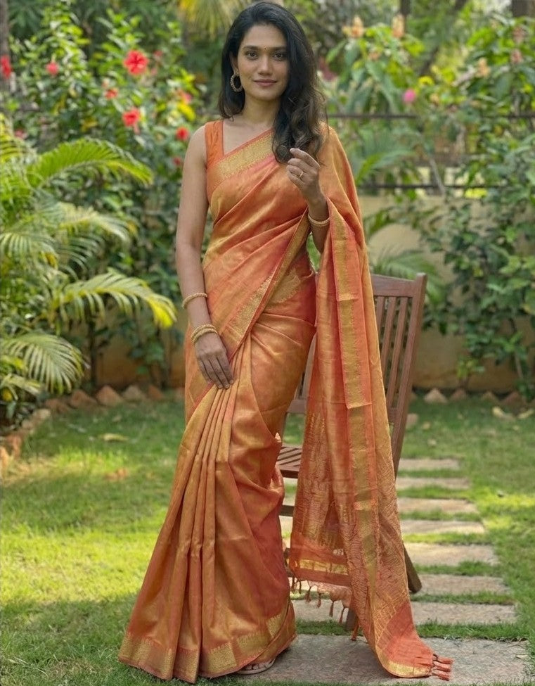 Orange Bhagalpuri Munga Silk