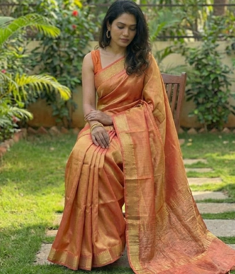 Orange Bhagalpuri Munga Silk