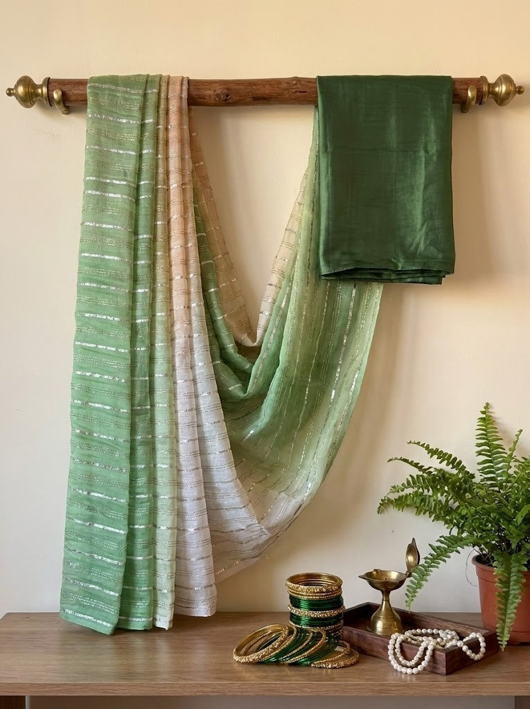 Green Ombre Mul Chanderi Saree