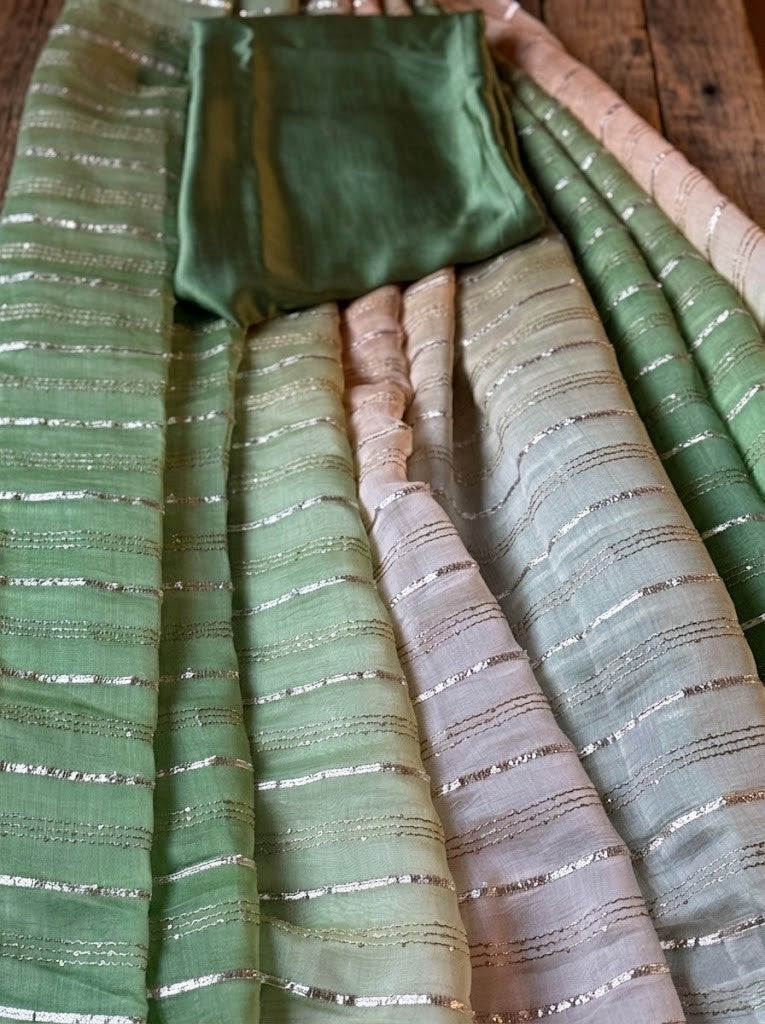 Green Ombre Mul Chanderi Saree