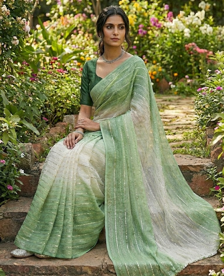 Green Ombre Mul Chanderi Saree