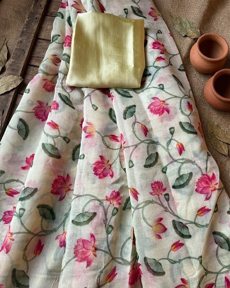 Yellow Pichwai Print Mul Chanderi Saree