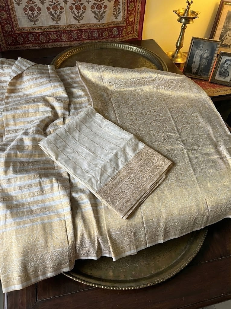 White Semi Silk Benaresi Saree