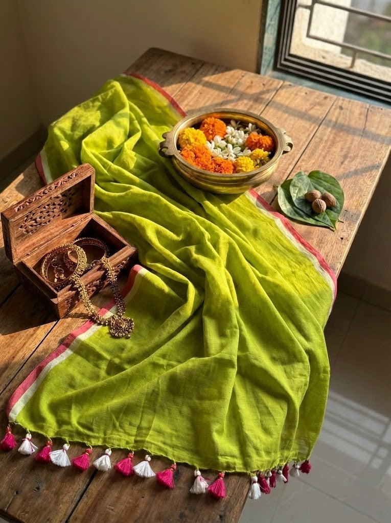 Green Mul Cotton Saree