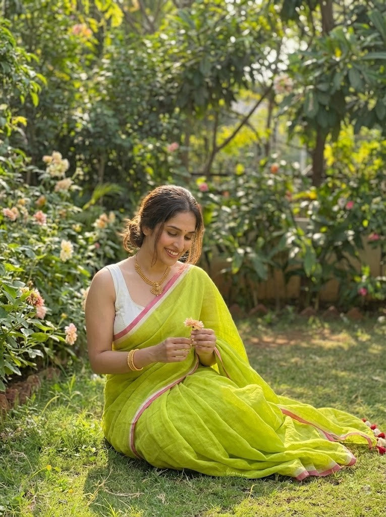Green Mul Cotton Saree