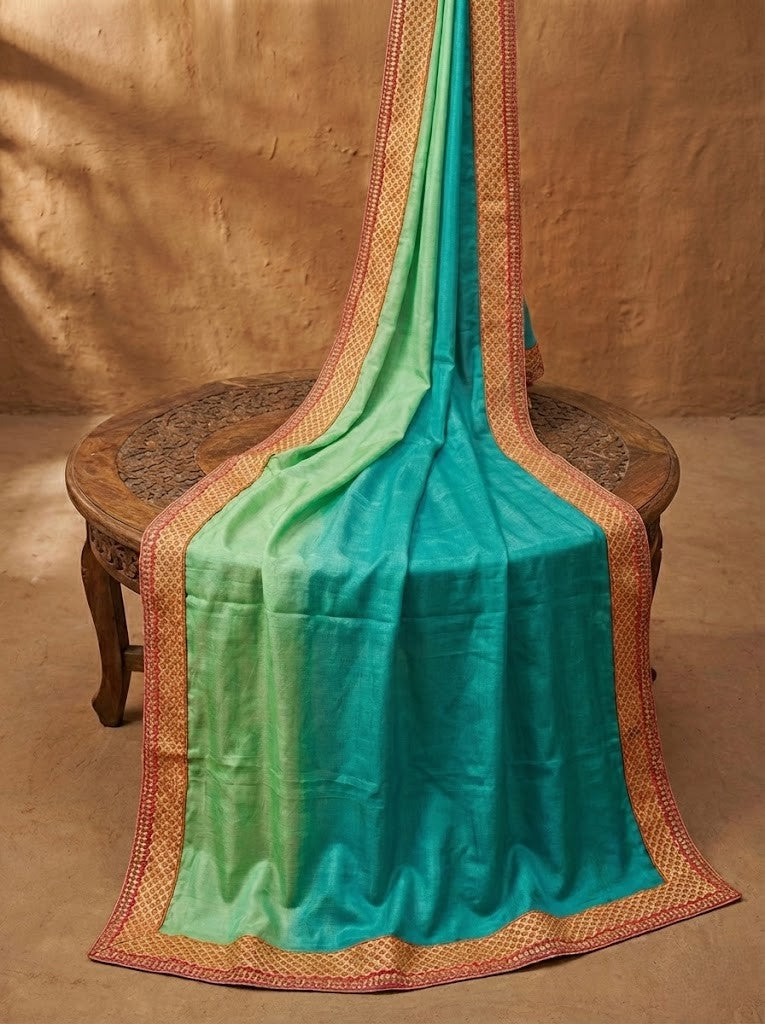 Rama Green Ombre Tussar Silk Saree