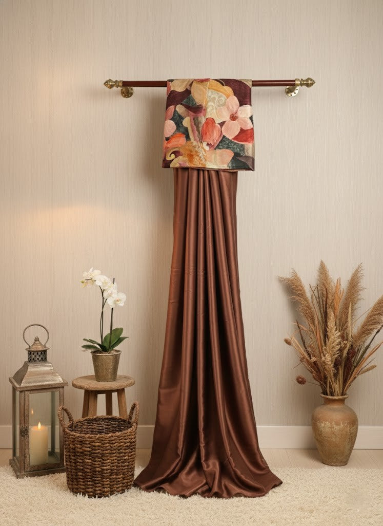 Brown Satin Chiffon Saree