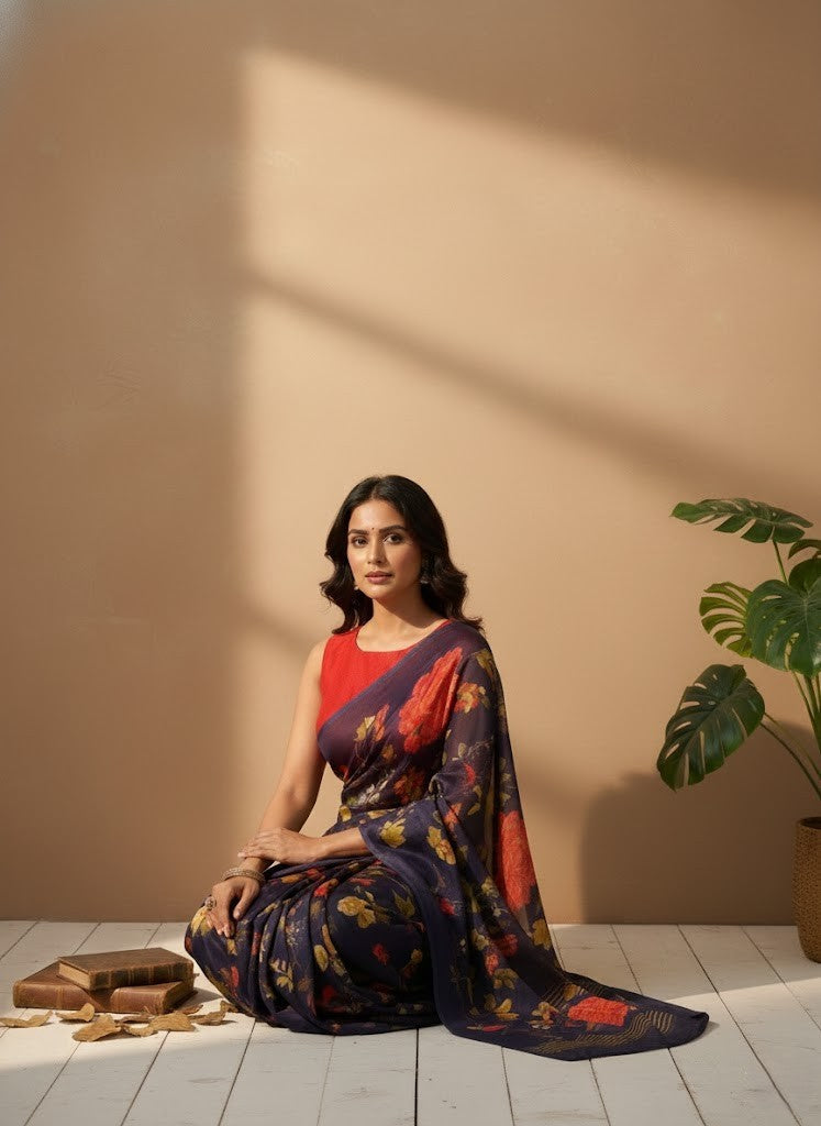 Purple Palatte Muslin Saree