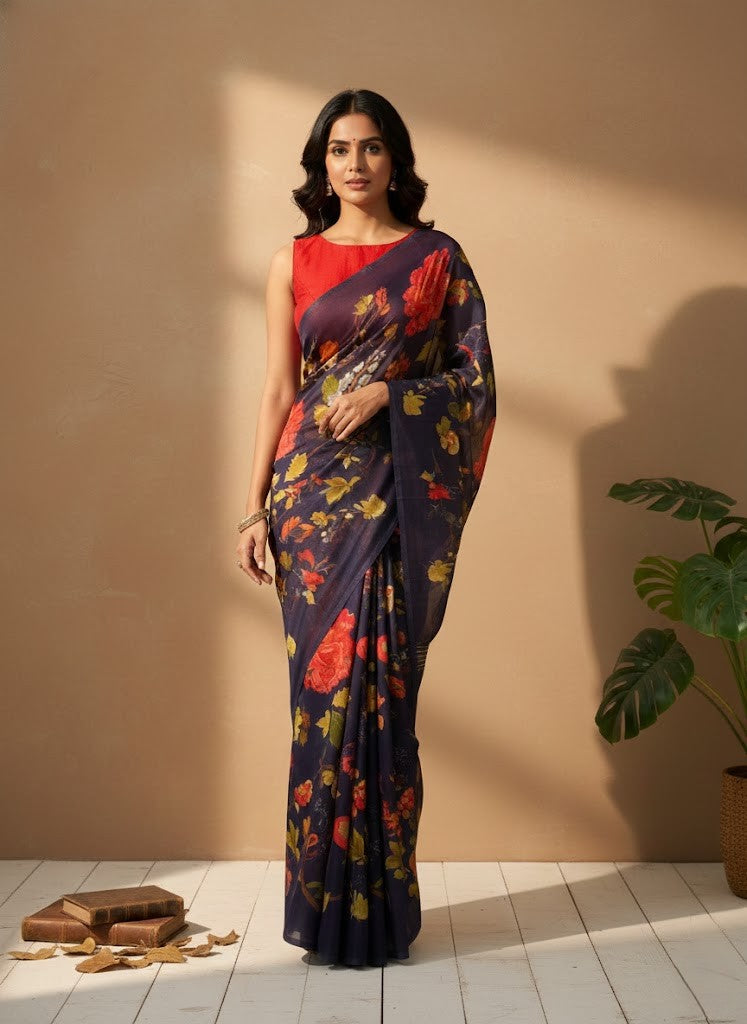 Purple Palatte Muslin Saree