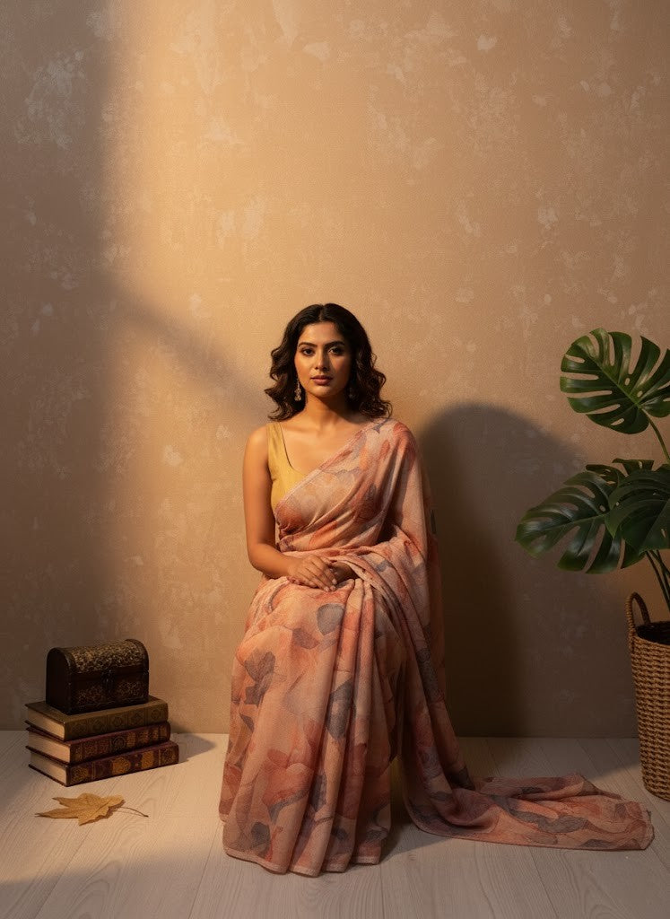 Gardenia Muslin printed saree