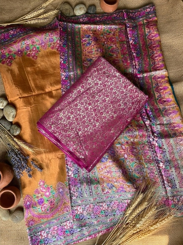 Mustard Yellow Kanni Silk Pashmina Saree