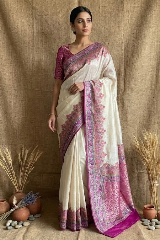 Off White Kanni Silk Pashmina Saree