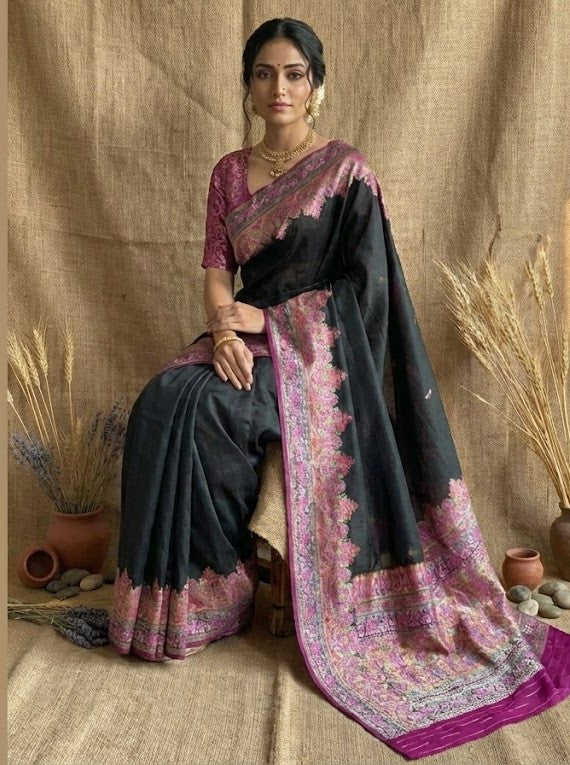 Black Kanni Silk Pashmina Saree